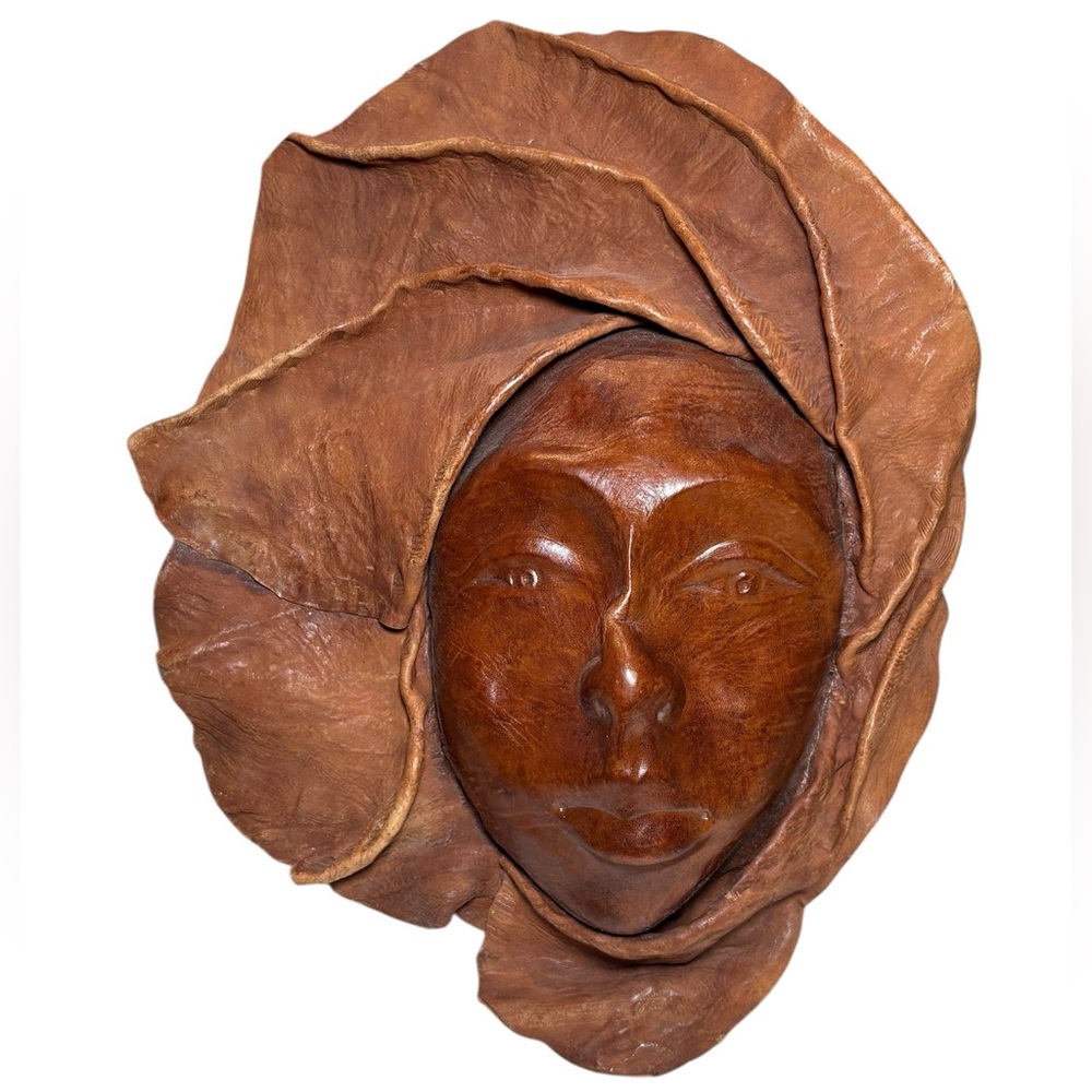 Artistic Leather African Mask Wall Sculpture Art Handmade